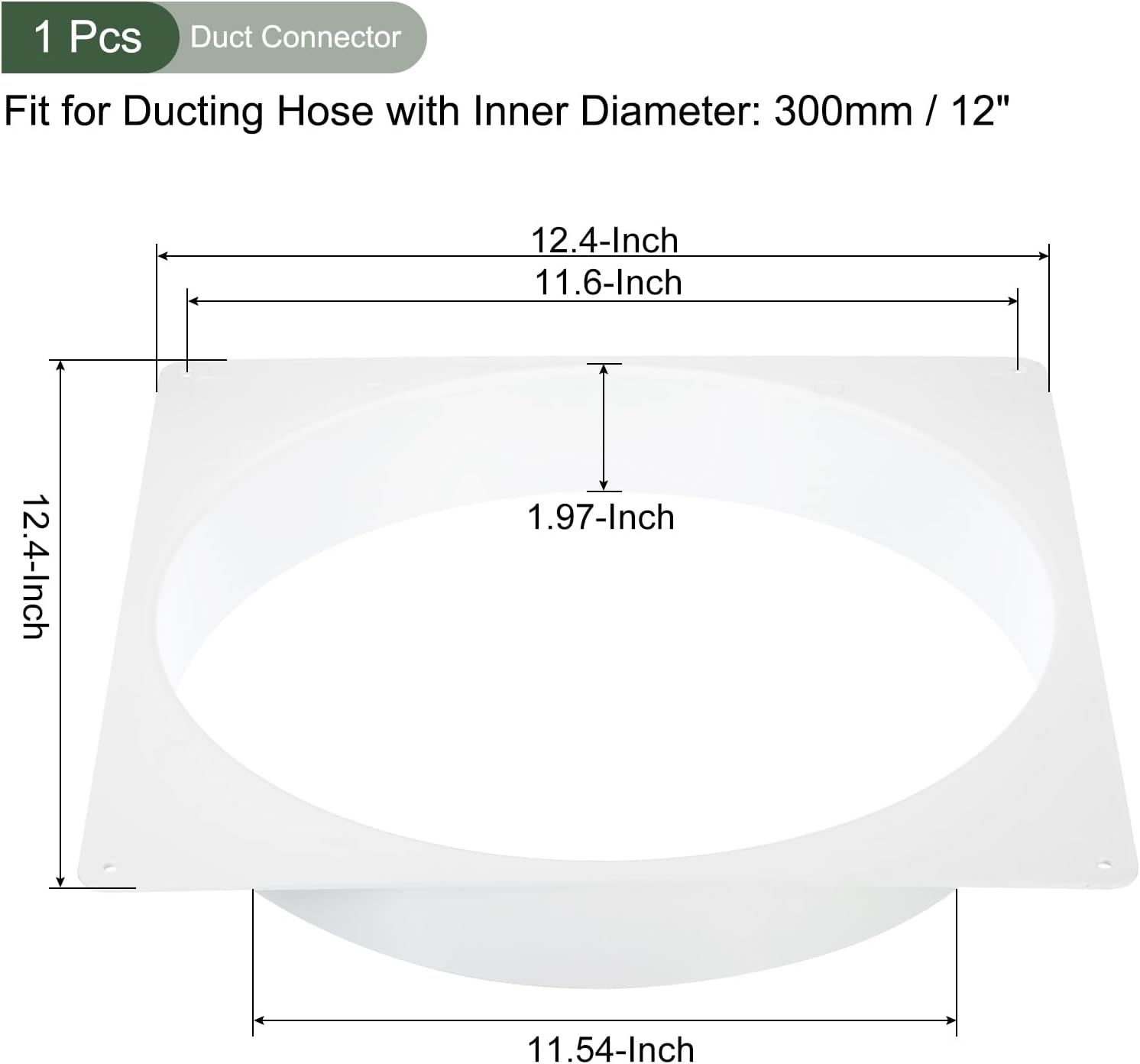 YOKIVE Duct Connector Flange, Plastic Square to Round Straight Hose Flange Connect Air Duct, Great for Ventilation System (White, 12-Inch)