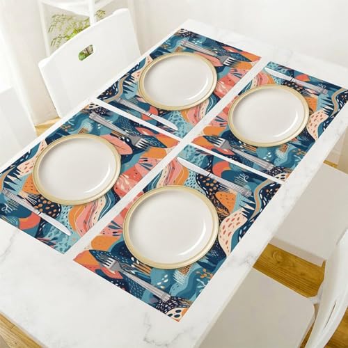 Sets de table motif dessiné main PVC lavable pour table à manger