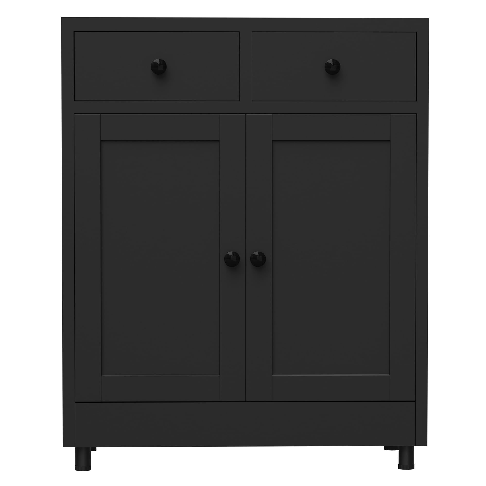 Aktenschrank Büroschrank Lagerschrank Metallschrank Stahlschrank Mehrzweckschrank Buffetschrank Flurschrank, Aufbewahrungsschrank aus Metall mit 2 Schubladen und Verstellbarem Regal (Schwarz)