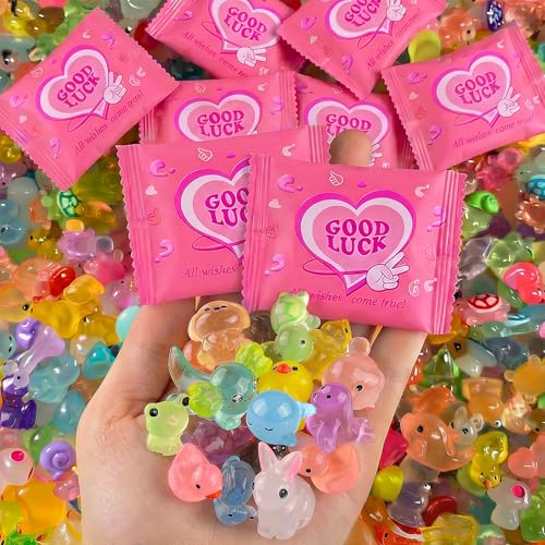 Image of FEXIA 150Pcs Mini Resin Animals Mystery Blind Bag Glow in The Dark Animal Figures Cute Micro Miniatures for Fairy Garden, Terrarium, Micro Landscape Aquarium Decor, DIY Crafts, Party Favors Gifts
