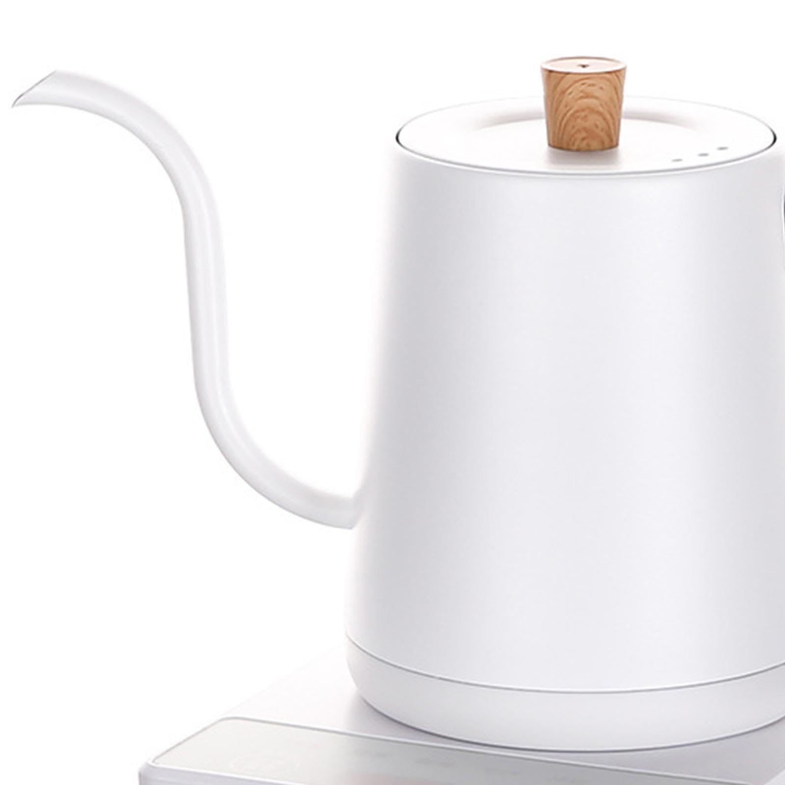 Hervidor Eléctrico de Cuello de Cisne, 1 Litro, Acero Inoxidable, Tetera Ligera para Café, Oficina, Exterior, Restaurante, Hogar- Blanco