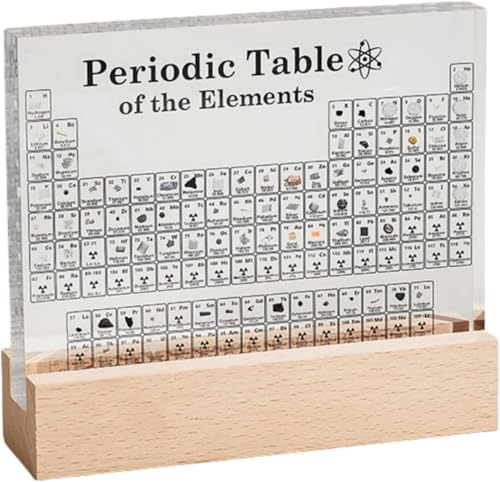 元素周期表 83種実物元素標本 元素実物埋め込み アクリル 透明 卓上 学習ツール LEDベース付き 化学勉強用 学校 オフィス 化学愛好者用 (ランプなし)