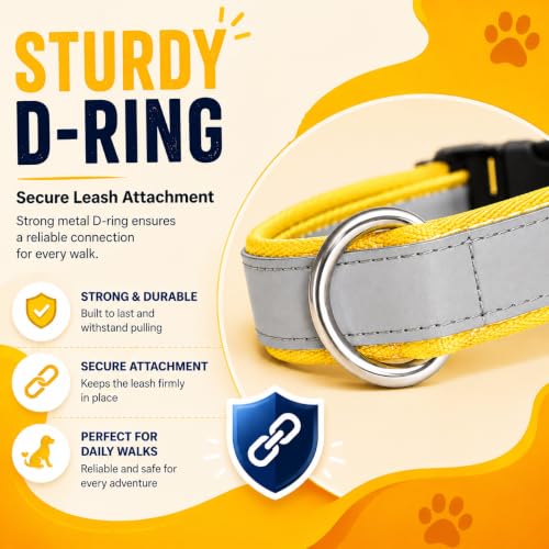 Image of Reflective Dog Collar, Quick Release Buckle, Adjustable Size | for 14-23 Kilograms Dogs (M, Yellow)