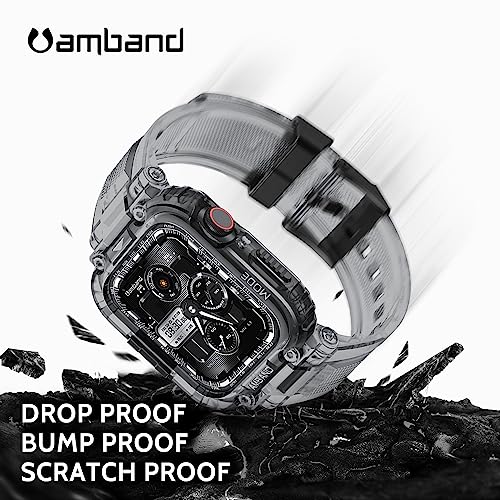 Image of amBand Bands Compatible with Apple Watch 9 /8 /7 45mm, M1 Sport Series Rugged Case with TPU Strap Military Protective Tough Cover Bumper for iWatch SE3 /SE2 /SE /6 /5 /4 /3 44mm 42mm Men Crystal Black