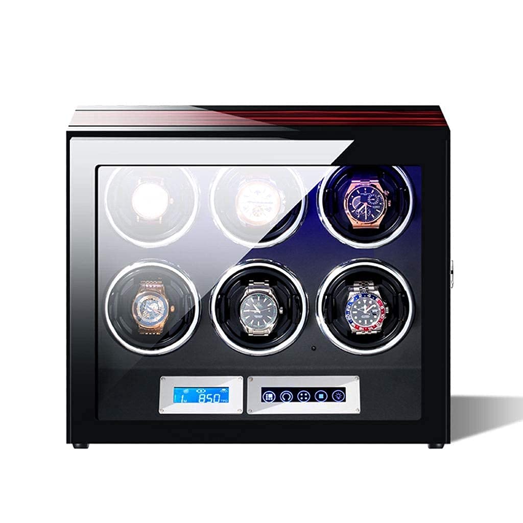 MYUYEE Smart Automatic Watch Winder, Soft Watch Pillow And Led Light, 5 Mode And Remote Control, Mute Motor, Watches Winding Box (6+0-A)