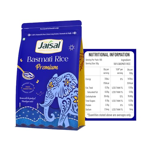 Image of Jaisal Premium Basmati Rice 1kg | Punjab Steam | Extra Long Grain Elongates Up to 24mm | Aged 2 Years | Aromatic & Fluffy Texture | Ideal for Biryani, Pulao & Daily Cooking