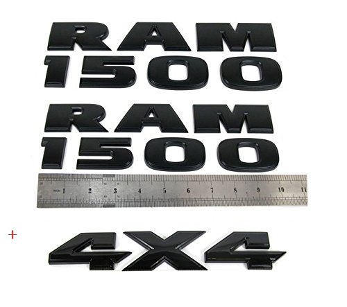 Yoaoo 3x Genune Black Ram 1500 Plus 4x4 Emblem Badge 3D Emblem Decals Nameplates Flat Letter Matte OEM