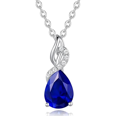 FANCIME 14K Solid White Gold Teardrop Pendant with Diamond Birthstone Necklace