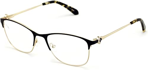 V.W.E. Lentes de lectura con marco óptico de media llanta para mujer, diamantes de imitación, lentes de metal transparentes dorados V.W.E. Lentes de lectura con marco óptico de media llanta para mujer, diamantes de imitación, lentes de metal transparentes dorados