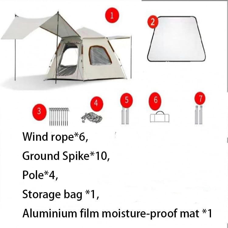 Carpa de camping con toldo, apertura rápida automática, portátil miniatura 7