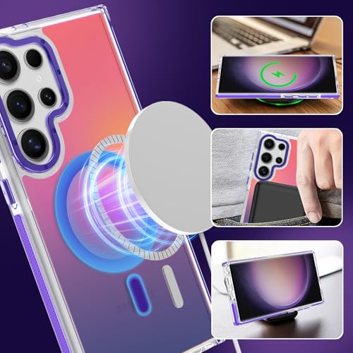 Image of Magnetic Case for Samsung Galaxy S23 Ultra [Compatible with Magsafe] [Cute Fashion Fluorescent Design] [1 Screen Protector] Slim Translucent Matte Case for Galaxy S23 Ultra 6.8 inch, Purple