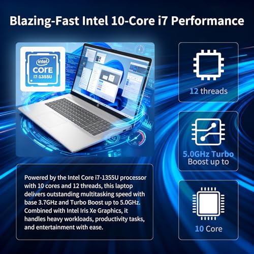 Image of HP 17 inch Touchscreen Laptop Computer, 32GB RAM, 1TB SSD, 17.3 inch HD+ Touch, Intel 10 Core i7 1355U, Backlit Keyboard, Copilot AI, Wi-Fi 6, Windows 11 Pro, Long Battery Life, Laptop for Business