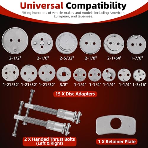 8MILELAKE Disc Brake Caliper Compression Wind Back Repair Tool Kit for Brake Pad Replacement Reset 18pcs