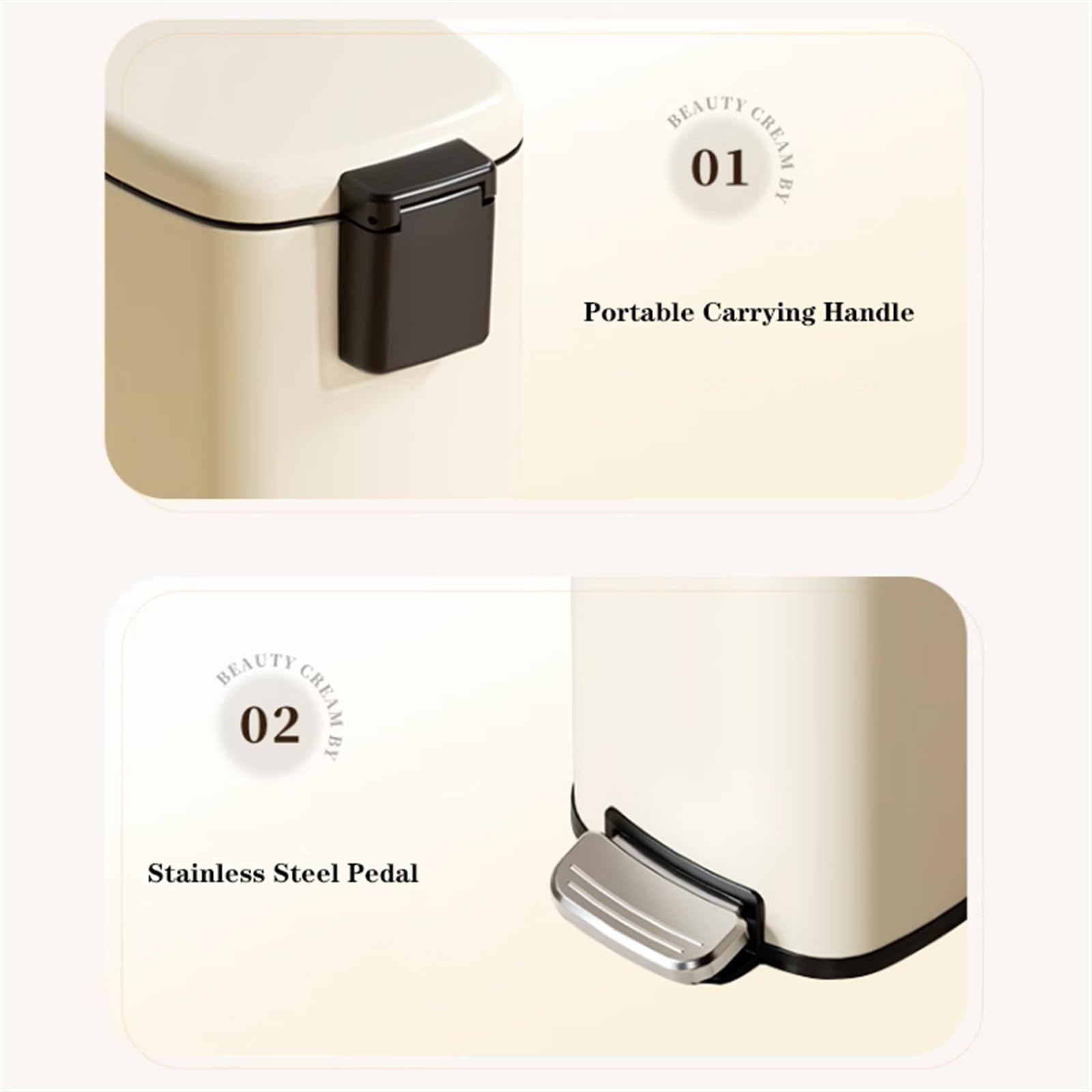 Runder Mülleimer aus Metall mit Fußpedal, Tritt-Mülleimer aus Edelstahl, herausnehmbarem Inneneimer und Griff for Wohnzimmer, Schlafzimmer, Badezimmer(White,15L)