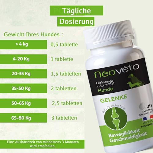 NEOVÉTO – Hundegelenke – 30 natürliche Tabletten – Arthrose bei Hunden – Entzündungshemmend – Vom Veterinärdienst zugelassene Wirkstoffe