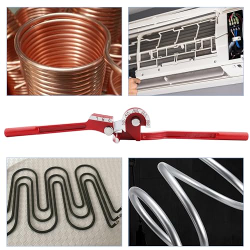 Image of Copper Tube Benders & 1Pair Gloves,3-in-1 Manual Tubing Benders for 1 /4'' 5 /16'' 3 /8'' Tubing 0-180 Degrees Heavy Duty Brake Line Bending Tool for Copper-Brass,Aluminum Pipes(RED,Size:10.24inch)