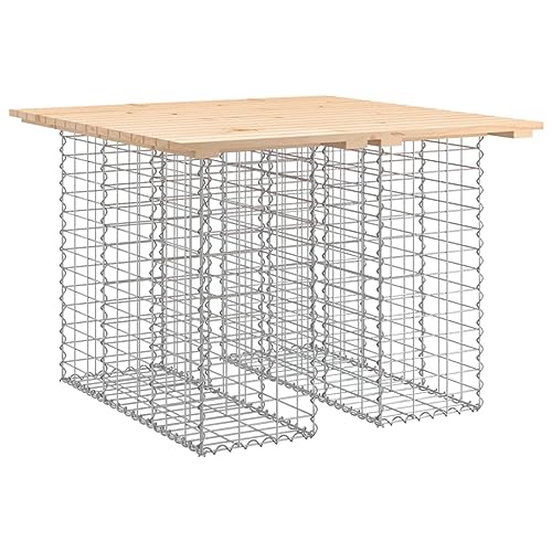 Table de jardin en gabions pin massif structure acier 100x102cm