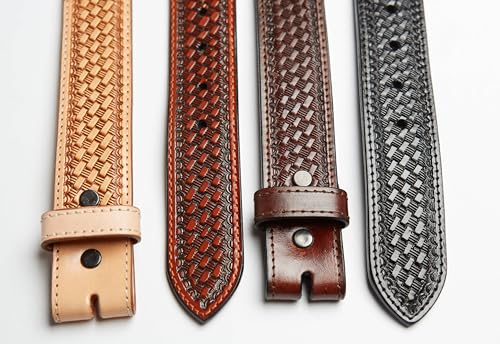 Tito's Custom Buckles JAYTON Hand-tooled Full-grain saddle leather lined Belt Western Basket Weave3