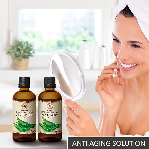 Aromatika Trust The Power Of Nature OALOE2X100 Aromatika Aloe Vera Oil Pure Set 6.8 Fl Oz – 100% Natural - Glass Bottle - Aloe Vera Oil Base Oil - Aloe Barbadensis - Brazil - Refined - Intensive Care For Face - Body - Hair - Hands - Massage thumb #3