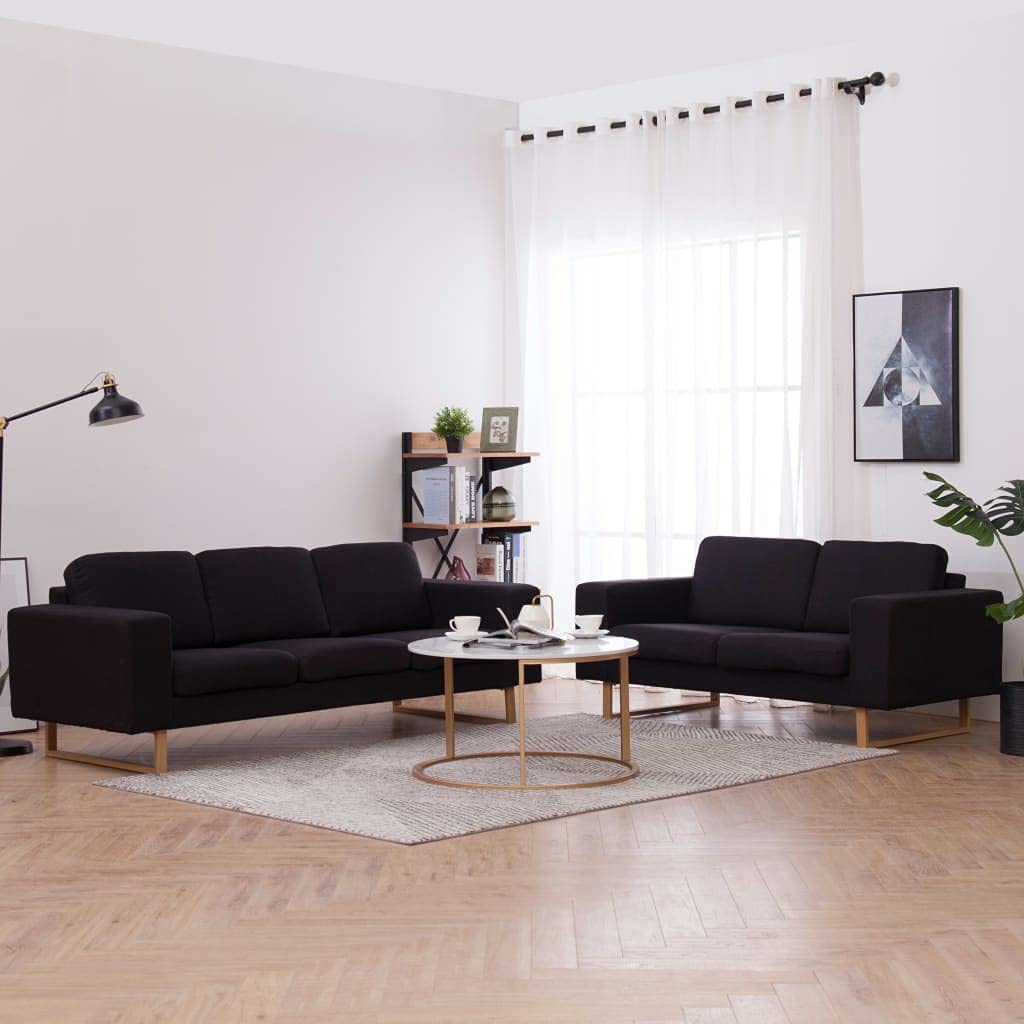 GuyAna Juego de sofás 2 Piezas de Tela Negro Sofa Cama 2 Plazas Sofa Chaise Longue
