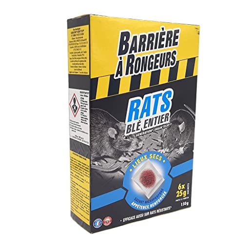 BARRIERE A RONGEURS Appât céréales Contre Les Rats, Prêt à l'emploi, 150 g, BARACER150, Noir