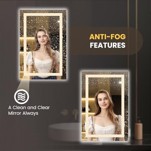 Image of LOAAO 20 inchx34 inch LED Bathroom Mirror with Lights, Anti-Fog, Dimmable, Backlit + Front Lit, Lighted Bathroom Vanity Mirror for Wall, Memory Function