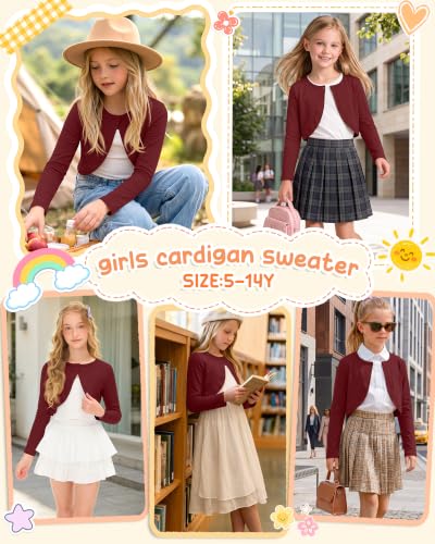 Image of Girls Uniform Cardigan | Cropped Bolero Shrug with Long Sleeves, Button Front Knit Sweater, Soft Preppy School Cardigan for Cute Daily Wear