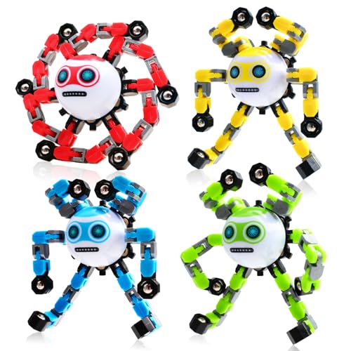 Image of ASIOWELY 4 PCS Transformable Fidget Spinners Toys for Kids and Adults Stress Relief Sensory Toy for Teens Boys Autism Cool Fingertip Gyros Boy Girl Travel Party Favors Birthdays Gifts Stocking Stuffer