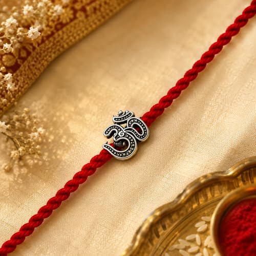 Image of I Jewels Traditional Silver Plated Om Rakhi for Men Boys Brother (R504S)