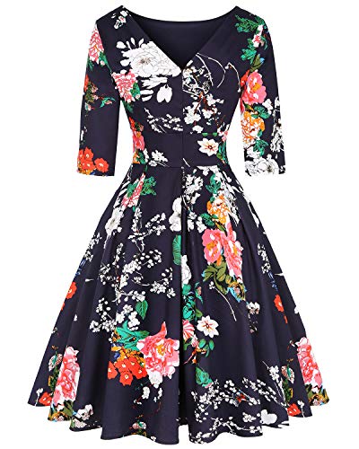 Image of MINTLIMIT Women's 1950s Retro Vintage Cocktail Party 3 /4 Sleeve Swing Dress