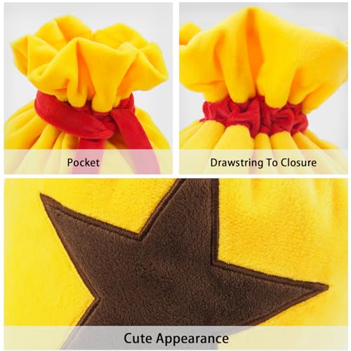 Travel-Friendly Animal Bells Bag Drawstring Plush Travel Makeup Cosmetic Storage Bags Organizer with Embroidered Star Patch Two Size (Large)4