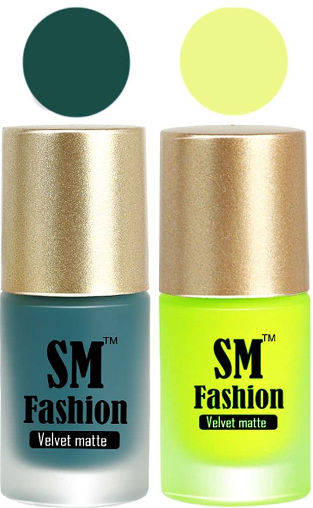SM FASHION Nail Polishes, See Green-Neon Velvet Matte Nail Paint Combo Set of 2 Pcs 7ml each-image-37