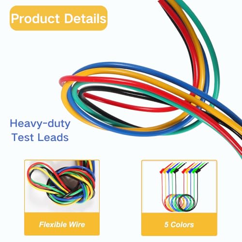 Image of 5PCS Test Hook Clips Silicone Test Leads, 20 AWG Multimeter Electrical Test Dual Lead Test Hook Clips for Electronic, Component, Testing Connecting