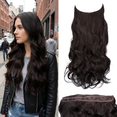JJstar Invisible Wire Hair Extension with Adjustable Transparent Wire 50cm Long Wave Curly Synthetic Hairpiece for Women