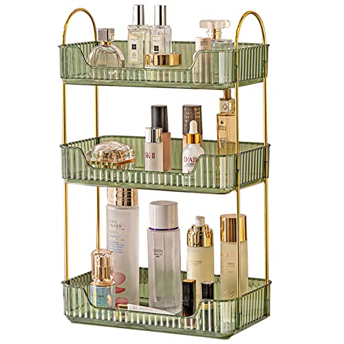 Bathroom Counter Organizer Countertop Storage, Cosmetics Skincare Shelf Organizer, Makeup Organizer Perfume for Dresser Vanity Tray, Spice Rack Organizer for Kitchen(3 Tier-Green)