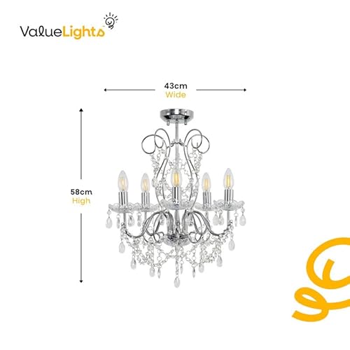 MiniSun | Modern 5 Way Silver Chrome Ceiling Light Chandelier Fitting with Clear K5 Genuine Lead Crystal Droplets | Ceiling Lights & Home Improvements Essential - Cosy Home Interiors MiniSun | Modern 5 Way Silver Chrome Ceiling Light Chandelier Fitting with Clear K5 Genuine Lead Crystal Droplets | Ceiling Lights & Home Improvements Essential - Image 4
