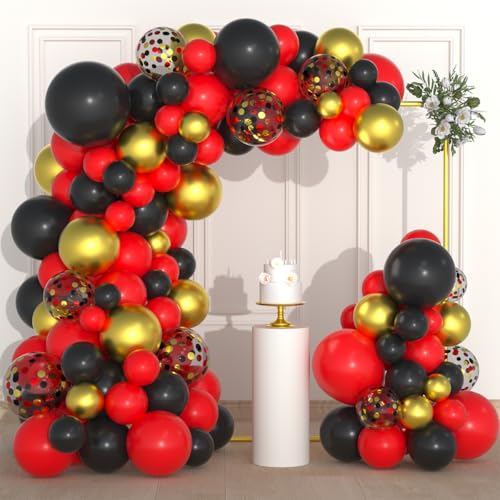 Image of Red Black Gold Balloon Garland Arch Kit - 121PCS Red Gold Balloons Red and Black Balloons for Anniversary Casino Poker Birthday Wedding Engagement Graduation Christms Party Decorations