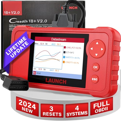 LAUNCH Creader VII+ V2.0 Valise Diagnostic Auto, 4 Système ABS SRS Transmission Moteur OBD2 Diagnostic Français avec 3 Réinitialisations...