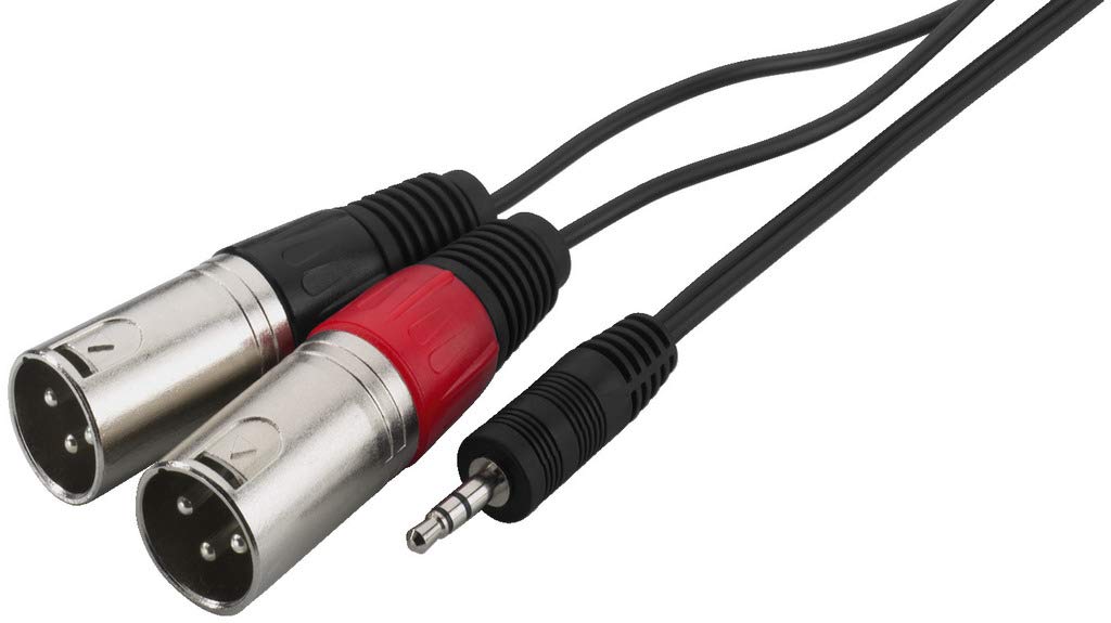 Monacor 1m 3.5mm Stereo Plug to 2X XLR Plug Audio Adapter Cable