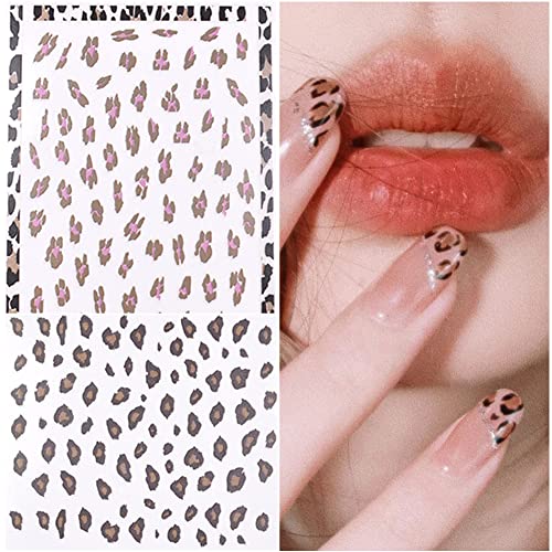 10 Sheets Leopard Print Nail Art Stickers 3D Self-Adhesive Nail Decals Holographic Leopard Line French Animal Nail Sticker For Women Girls Diy Manicure Tips Nail Charms Nail Art Decoration Supplies #TOP1