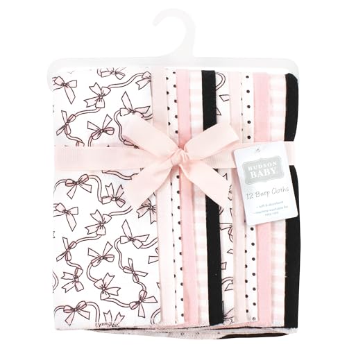 Image of Hudson Baby Unisex Baby Cotton Poly Flannel Burp Cloths Bundle, Pink Bows, One Size