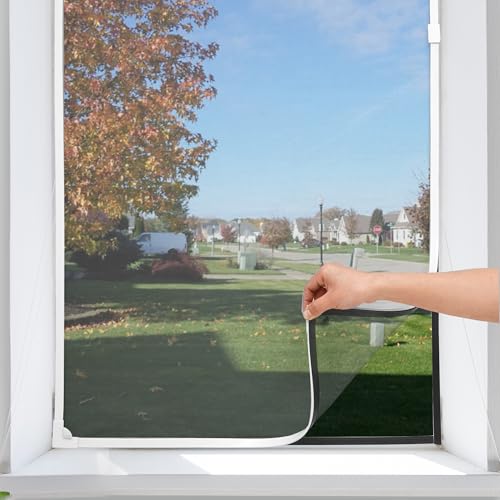 Magnetic Window Screen Adjustable Window Net 55”x 36” Fiberglass Window Screen Mesh for House Windows with Magnets