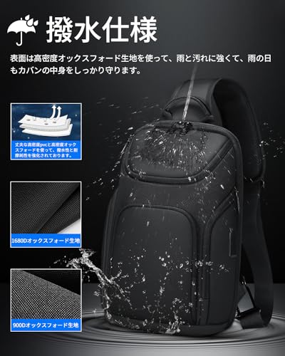 FENRUIEN ボディバッグ ショルダーバッグ 大容量 11インチiPad収納可能 肩掛けバッグ USBポート付き ワンショルダーバッグ メンズ 多層収納 斜めがけバッグ ハイキング用デイパック カジュアル の商品画像 4