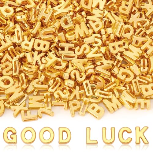 Augshy 400Pcs Gold Large Alphabet Letter Beads for Keychains Jewelry Crafts