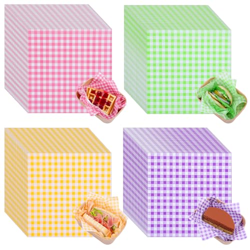 200 Blatt Käsepapier 18 X 18 Cm Checkered Wachspapier Butterbrotpapier Pommestüten Papier Deli Basket Liner Wachspapier Für Lebensmittel Verpackung Kariert Für Sandwich Fast Food Snacks Hamburger (1)