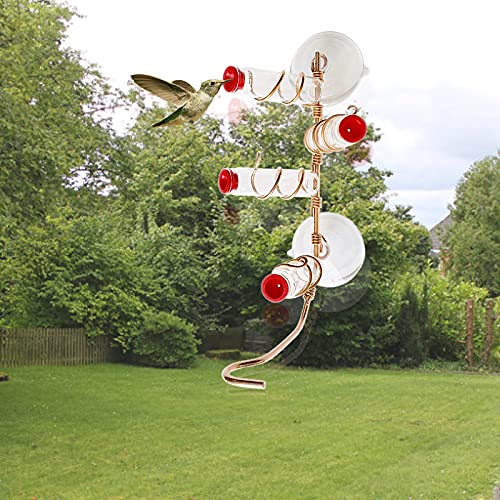 Mangeoire à Oiseaux Fenêtre avec Strong Suction Cup,Tube Nectar Alimentation avec 3 Ports d'alimentation,Mangeoire Oiseaux Exterieur,Artisanal Cuivre Mangeoire à Oiseaux-Rouge 24x10x7.5cm(9x4x3inch) Cover