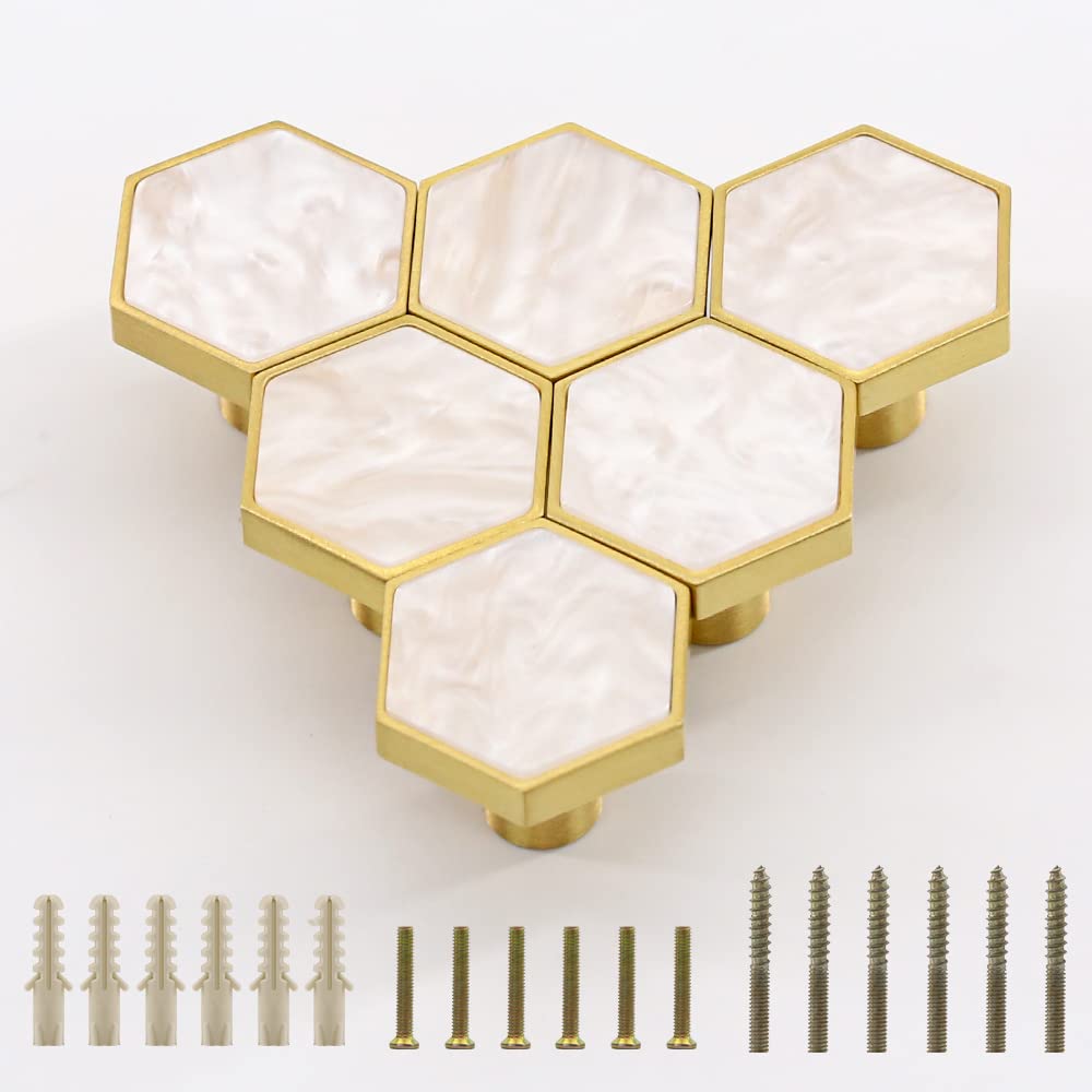 Evergd White 25Mm Pure Copper Handle Shell Brass Gold Wardrobe Kitchen Cabinet Door Knobs Drawer Cupboard Hardware Pull Handle Clothes Coat Hook Modern Simple (, 6)