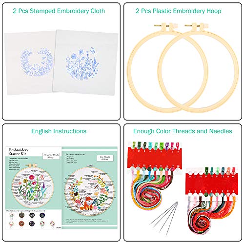 image for Caydo 2 Sets Full Range of Embroidery Starter Kit with Floral Animal P