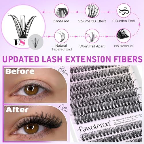 Pawotence Lash Extension Kit DIY 280pcs Lash Clusters Eyelash Extension Kit, 9-16mm 30D 40D Individual Lashes Kit with Lash Bond and Seal, Lash Tweezers for Self Use (30D&40D, 0.07D, 9-16mm, Kit) - 3