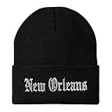 Trendy Apparel Shop New Orleans Old English Embroidered Long Cuff Beanie - Black